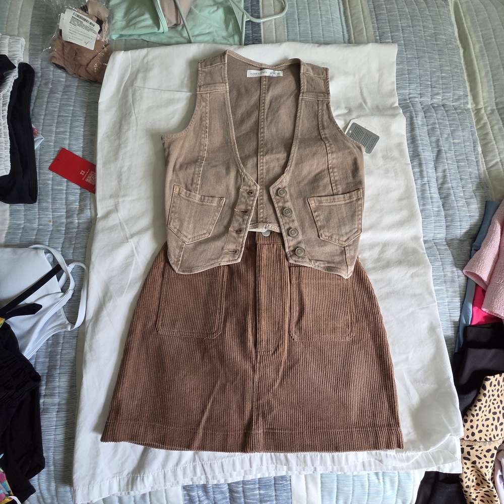 Altar'd State Tan Skirt and Vest Set